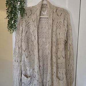 Lucky Brand Cream Open Knit Cardigan
